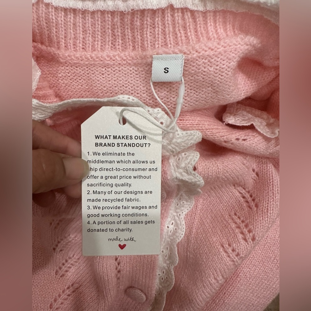 Light Pink Cardigan with Cable Patterns and Round Neckline - Picture 6 of 6